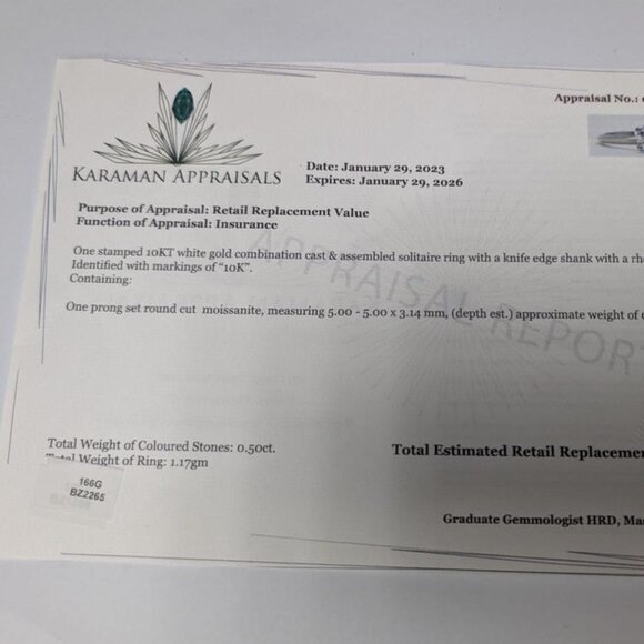 10K White Gold 1.17G Moissanite 0.5Ct Ring (~Size 7) - Picture 2 of 3